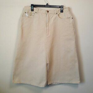 Vtg Gloria Vanderbilt Tan Denim Midi Skirt (US 12) Academia Preppy Western Rodeo